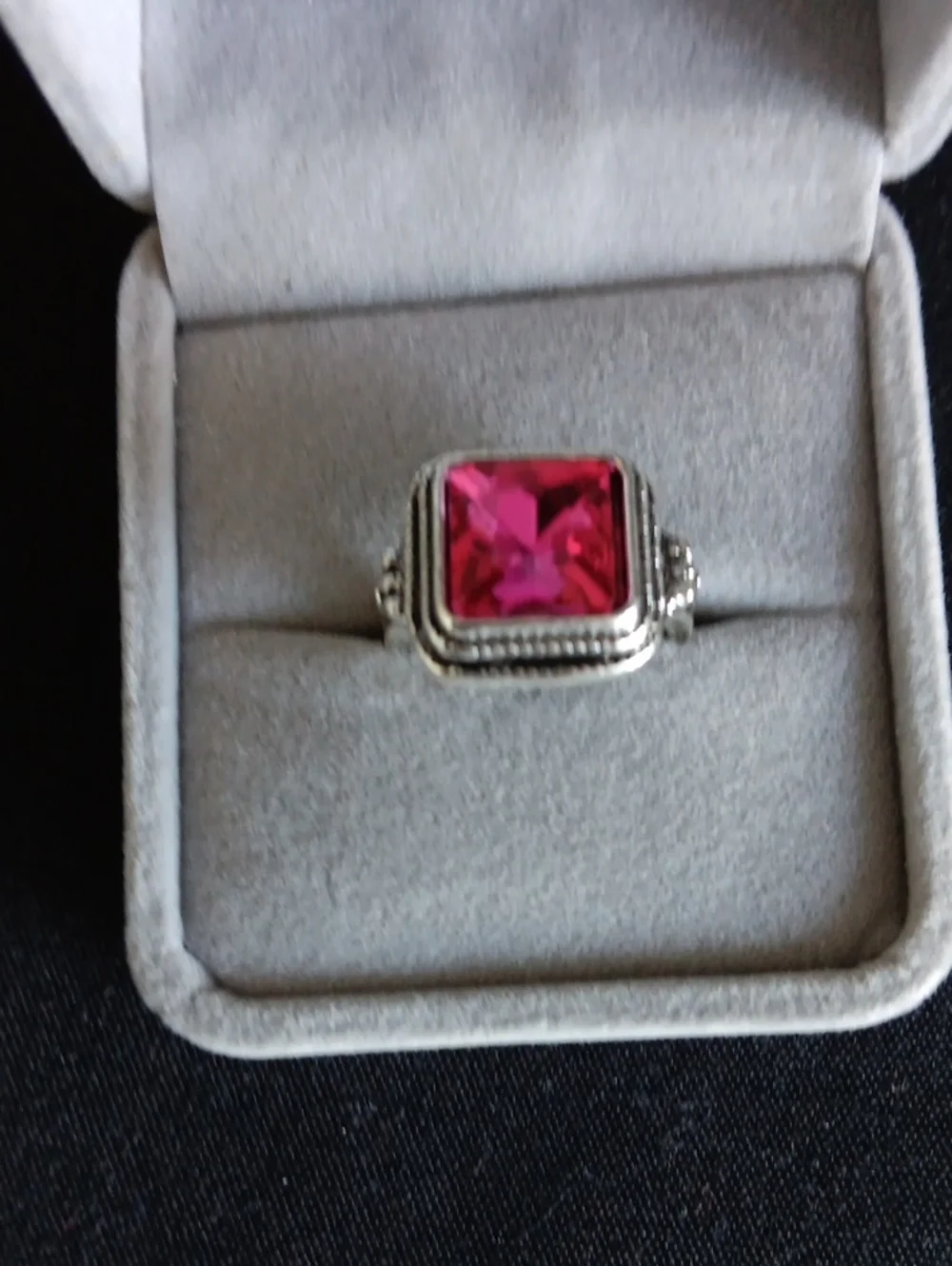 Silver Ring with Square Hot Pink Stone